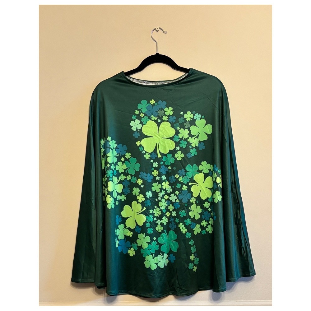 Green Clover Print Cape Poncho One Size St Patrick's Day Lightweight Boho Fest